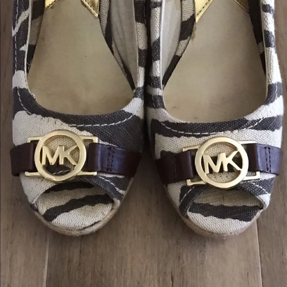 Michael Kors Safari Zebra Print Open Peep Toe Wedges Size 8.5